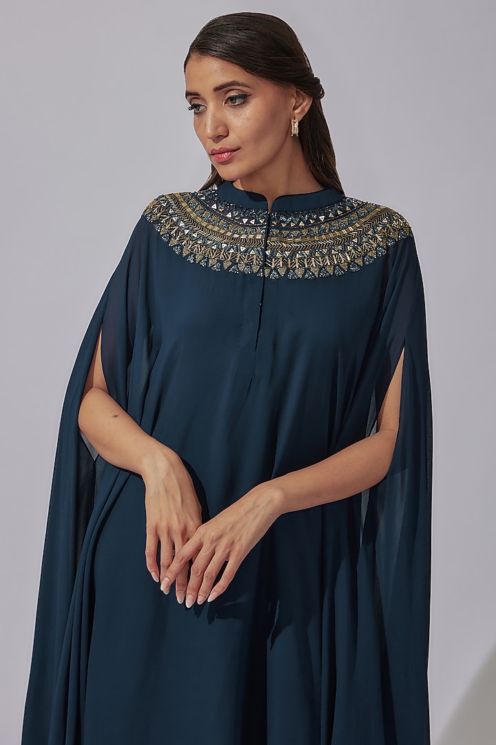 Navy Blue Georgette Embroidered Tunic by Radical at Pernia's Pop Up Shop
