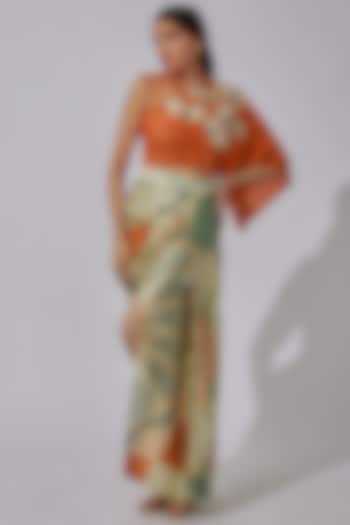 Multi-Colored Silk Satin Printed Skirt Set by Radical