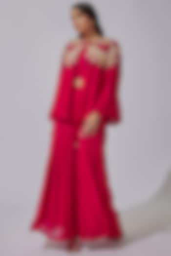 Hot Pink Pure Georgette Embroidered Cape Set by Radical at Pernia's Pop Up Shop