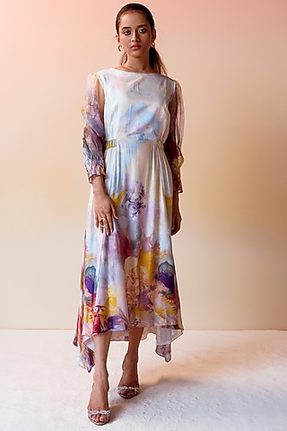 Off-White Printed Ruched Dress by Radical