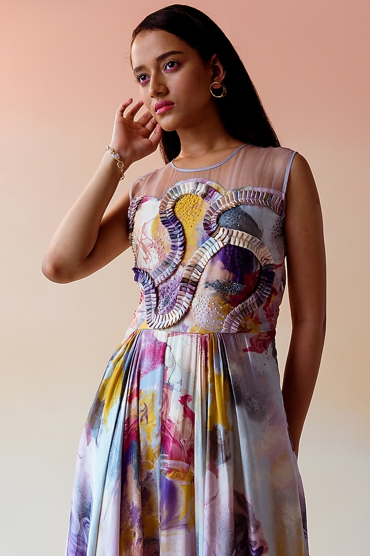 Off-White Printed Sheer High-Low Vacation Dress by Radical at Pernia's Pop Up Shop