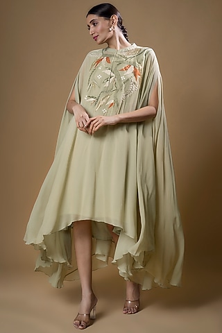 Mint Pure Georgette Embroidered Trapeze Tunic by Radical
