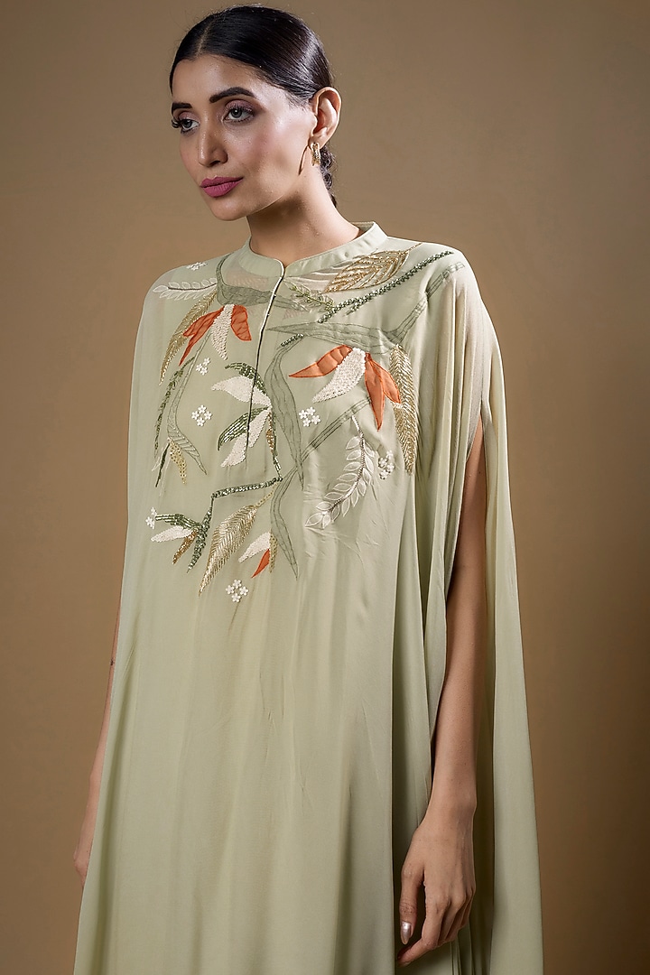 Mint Pure Georgette Embroidered Trapeze Tunic by Radical at Pernia's Pop Up Shop