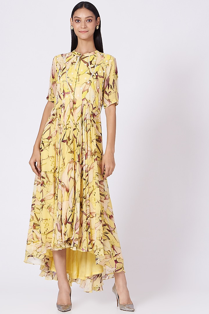 Yellow Printed Asymmetrical Tunic by Radical at Pernia's Pop Up Shop