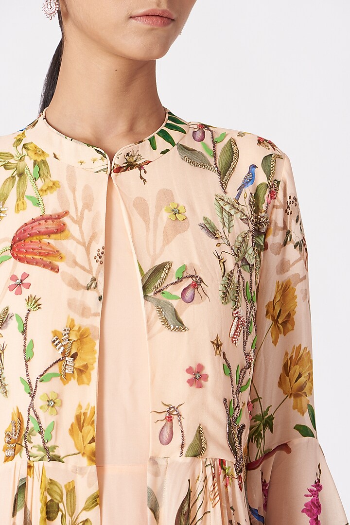 Peach Flared Jumpsuit With Embroidered Jacket by Radical at Pernia's Pop Up Shop