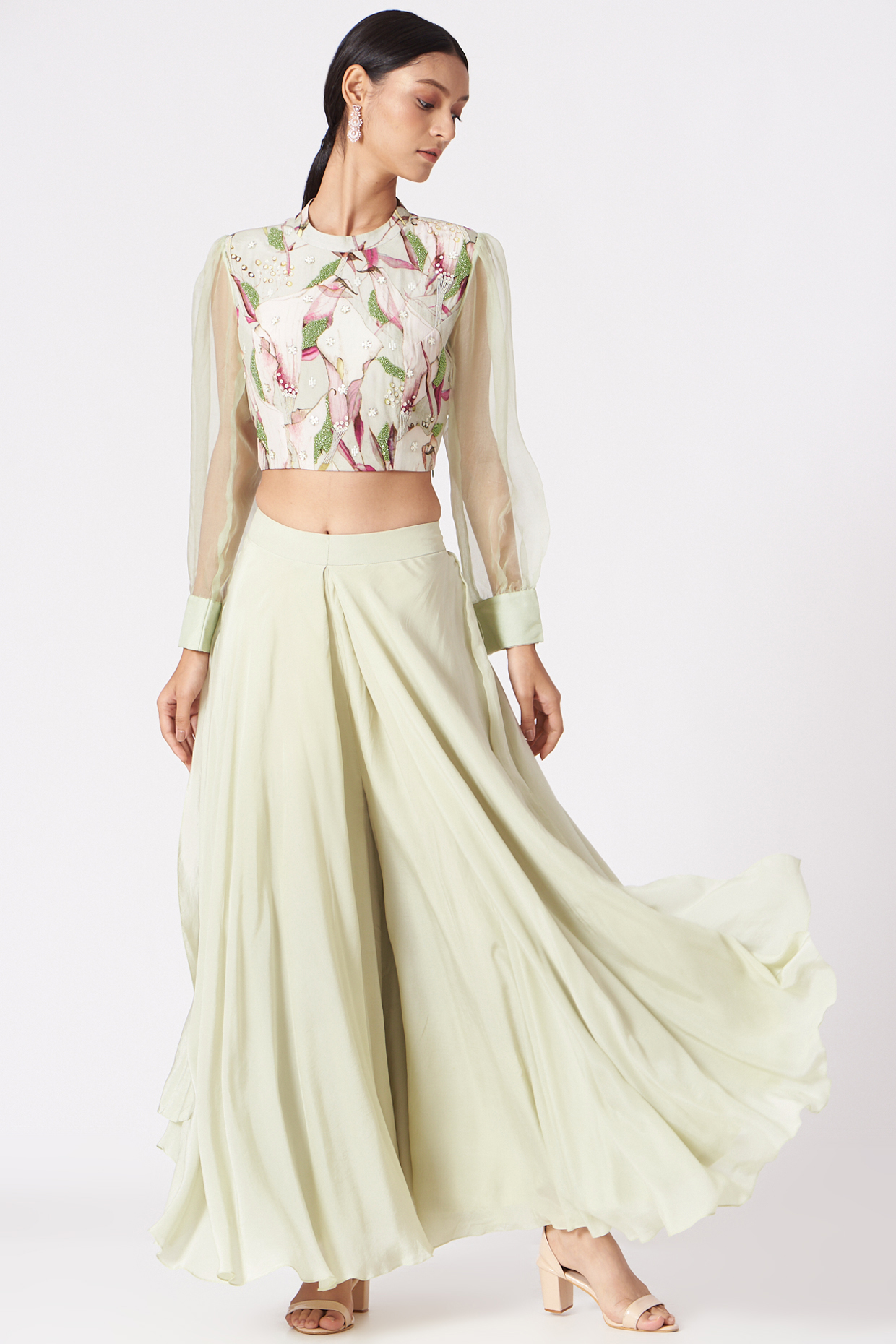 Mint Crepe Flared Pant Set by Radical at Pernia's Pop Up Shop