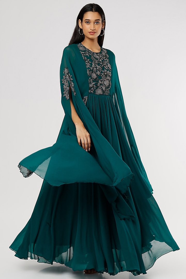 Blue Georgette Embroidered Gown by Radical