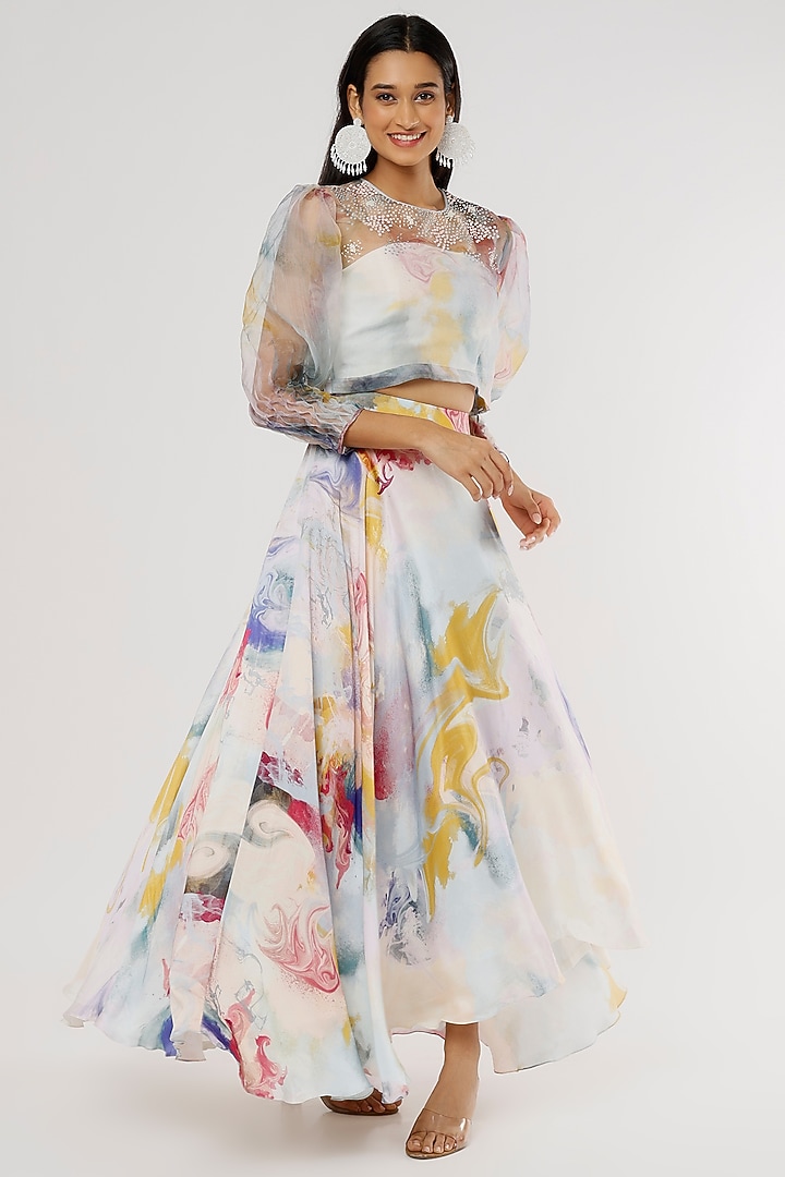 Multi-Coloured Bemberg Silk Skirt Set by Radical at Pernia's Pop Up Shop