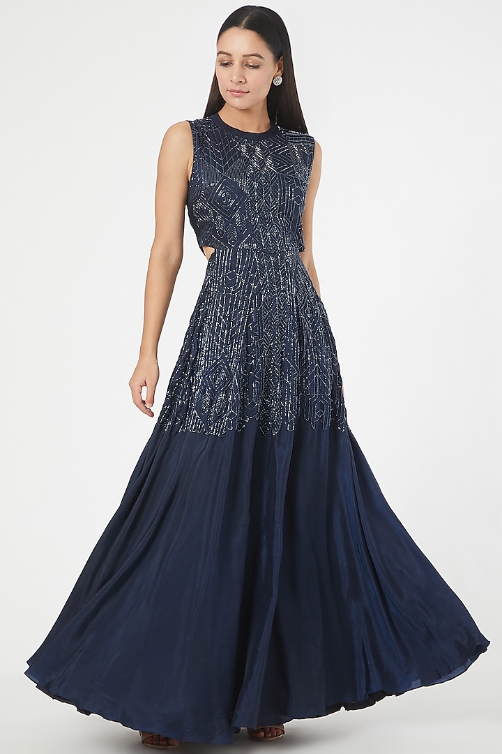 Capital Blue Embroidered Cut-Out Gown by Radical