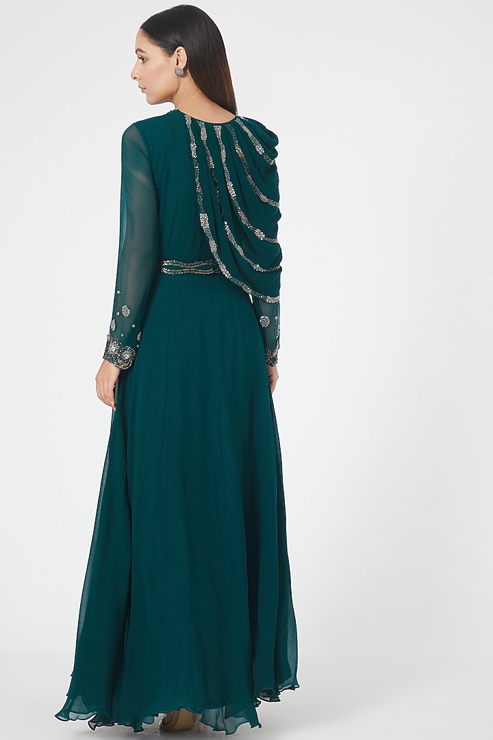 Deep Teal Beaded Belted Gown by Radical at Pernia's Pop Up Shop