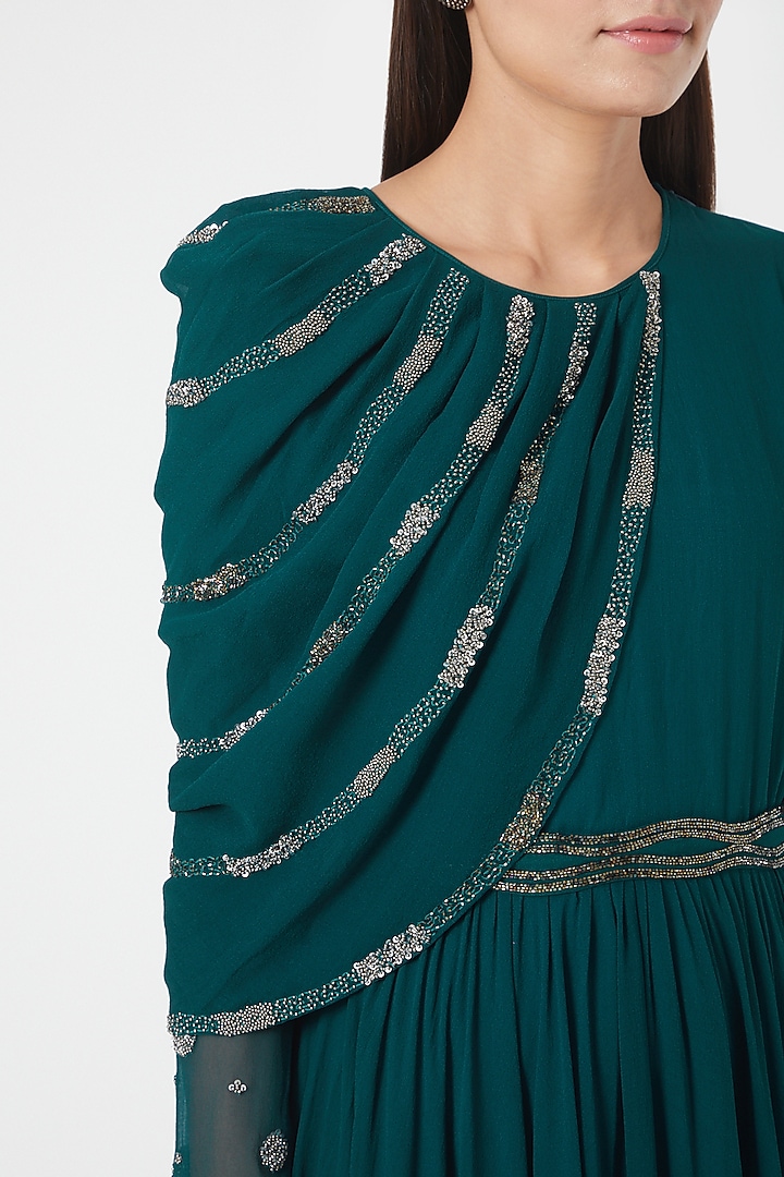 Deep Teal Beaded Belted Gown by Radical at Pernia's Pop Up Shop