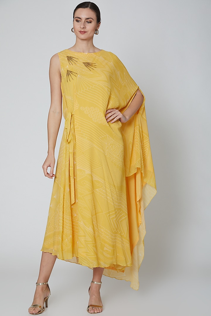 Yellow Embellished Maxi Dress by Radical