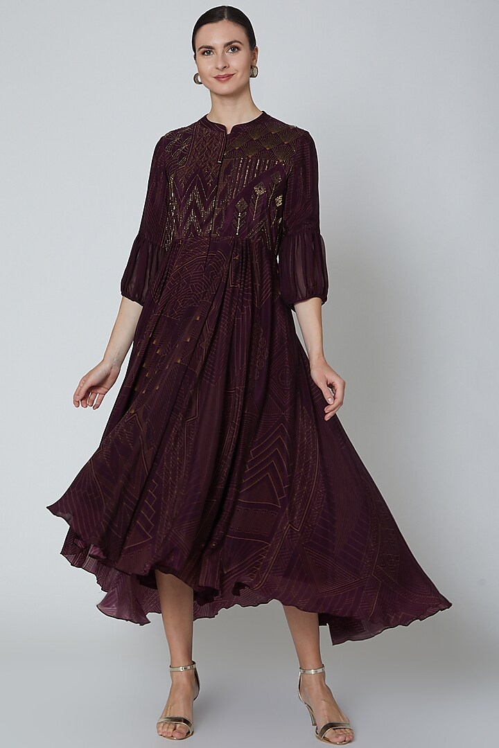 Aubergine Embellished High-Low Tunic  by Radical