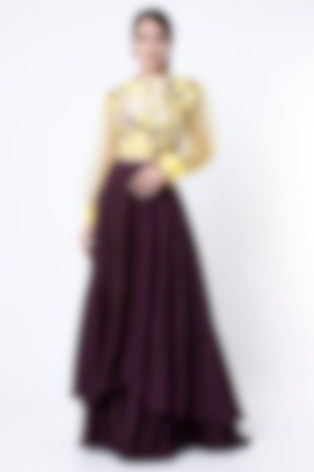 Purple Bemberg Silk Layered Skirt Set by Radical