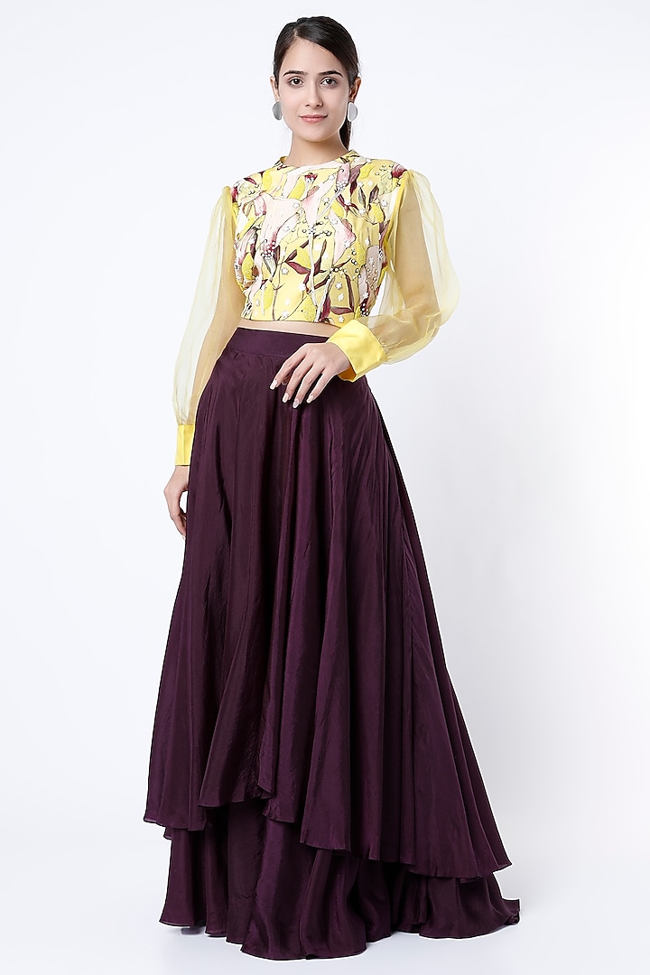 Purple Bemberg Silk Layered Skirt Set by Radical