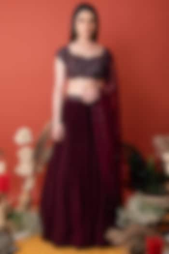Wine Embellished Skirt Set by SHRISTI CHETANI