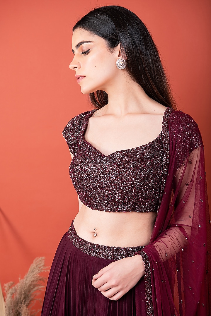 Wine Embellished Skirt Set by SHRISTI CHETANI at Pernia's Pop Up Shop