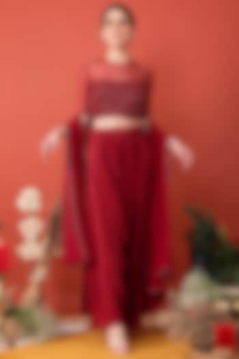 Cadmium Red Embellished Skirt Set by SHRISTI CHETANI