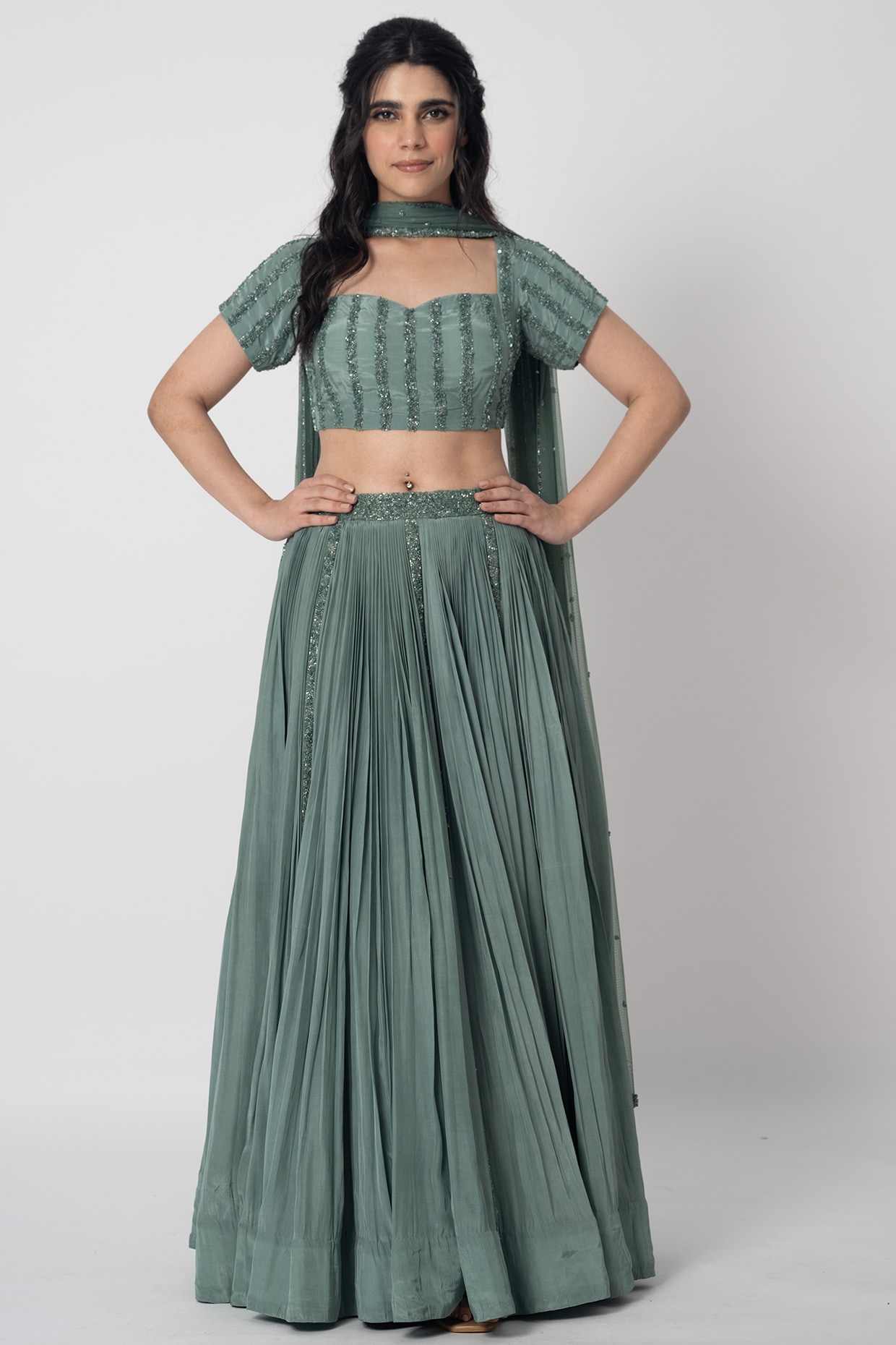 Handwoven Kanjivaram Pleated Lehenga with Satin Blouse and Organza Dup –  WeaverStory