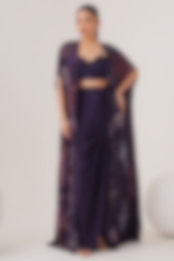 Purple Natural Crepe Draped Skirt Set by Shristi Chetani at Pernia's Pop Up Shop
