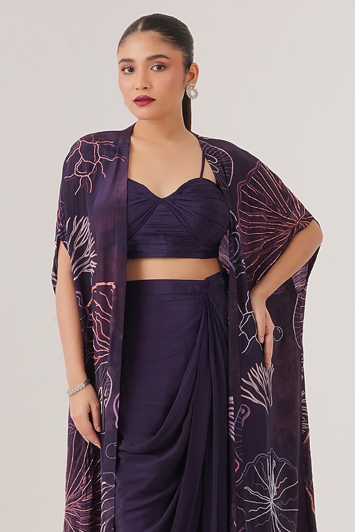 Purple Natural Crepe Draped Skirt Set by Shristi Chetani at Pernia's Pop Up Shop