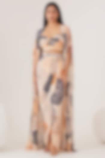 Beige Natural Crepe Abstract Printed Draped Skirt Set by Shristi Chetani at Pernia's Pop Up Shop