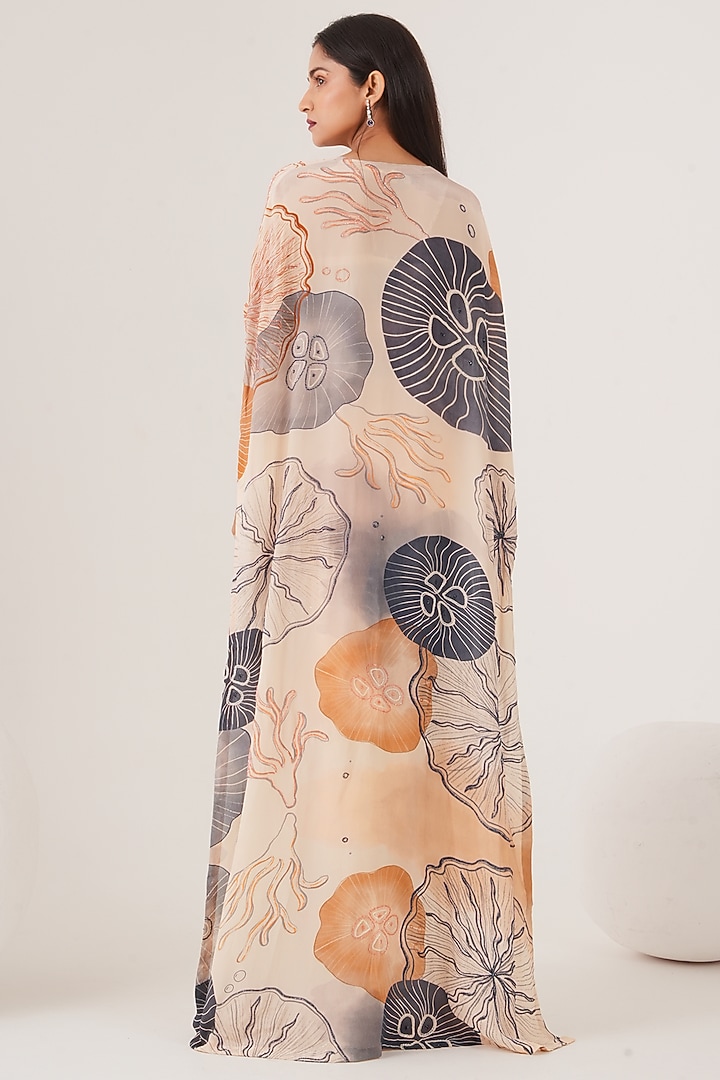 Beige Natural Crepe Abstract Printed Draped Skirt Set by Shristi Chetani at Pernia's Pop Up Shop