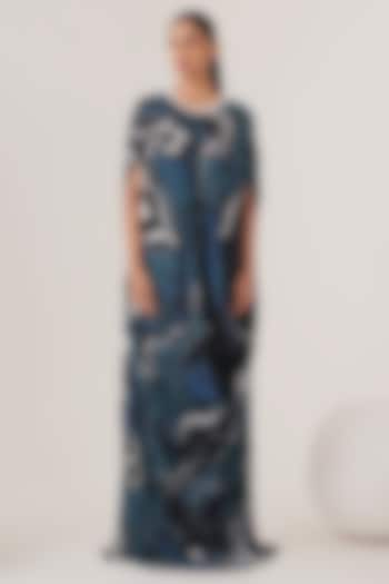 Blue Natural Crepe Abstract Printed Draped Maxi Dress by Shristi Chetani at Pernia's Pop Up Shop