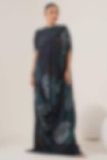 Blue Natural Crepe Abstract Printed Draped Maxi Dress by Shristi Chetani at Pernia's Pop Up Shop