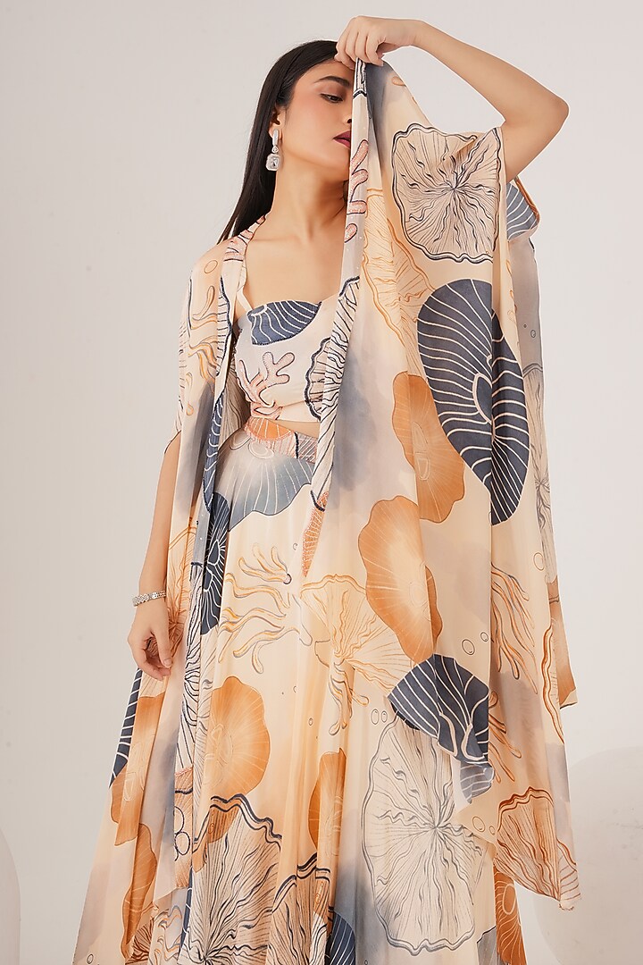 Beige Natural Crepe Abstract Printed Skirt Set by Shristi Chetani at Pernia's Pop Up Shop