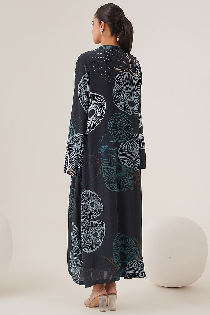 Blue Natural Crepe Abstract Printed Jacket Vacation Dress by Shristi Chetani at Pernia's Pop Up Shop