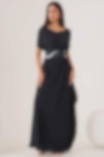 Black Natural Crepe Draped Maxi Dress  by Shristi Chetani at Pernia's Pop Up Shop