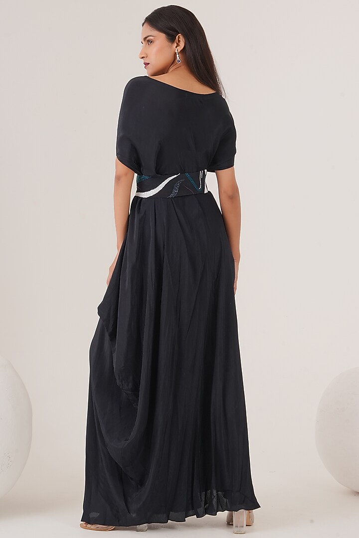 Deep Blue Natural Crepe Draped Maxi Summer Dress by Shristi Chetani at Pernia's Pop Up Shop