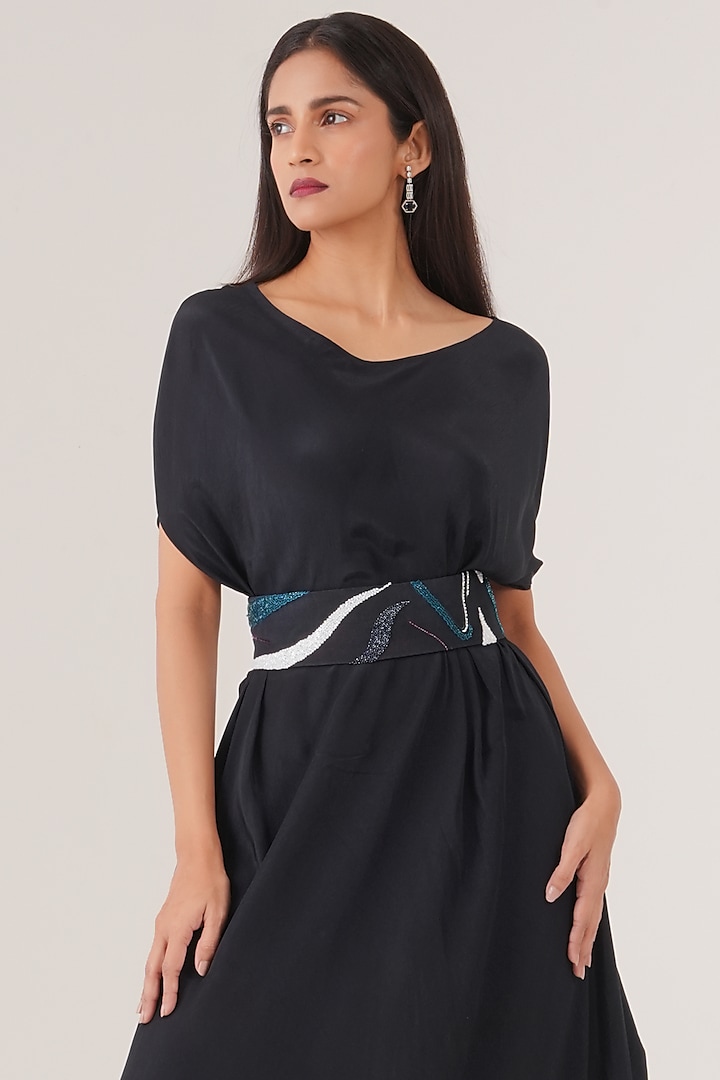 Deep Blue Natural Crepe Draped Maxi Summer Dress by Shristi Chetani at Pernia's Pop Up Shop