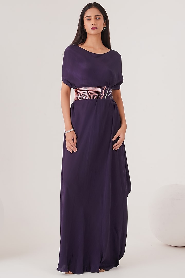 Purple Natural Crepe Draped Maxi Dress  by Shristi Chetani at Pernia's Pop Up Shop