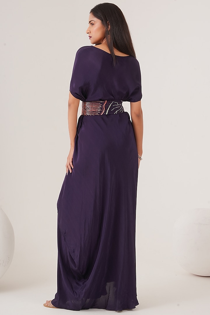 Purple Natural Crepe Draped Maxi Summer Dress  by Shristi Chetani at Pernia's Pop Up Shop