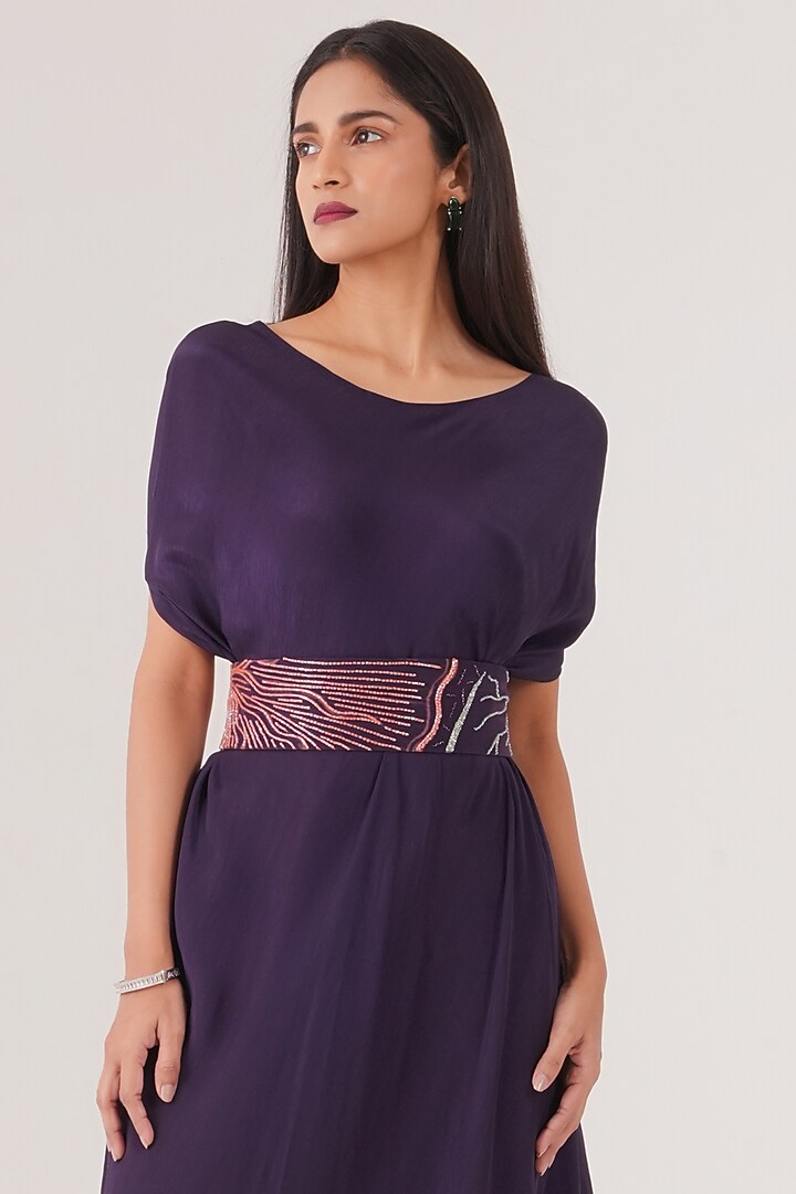 Purple Natural Crepe Draped Maxi Summer Dress  by Shristi Chetani at Pernia's Pop Up Shop