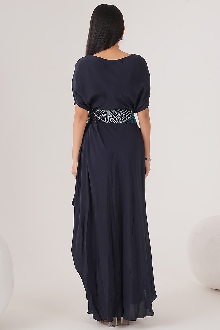Blue Natural Crepe Draped Maxi Summer Dress by Shristi Chetani at Pernia's Pop Up Shop