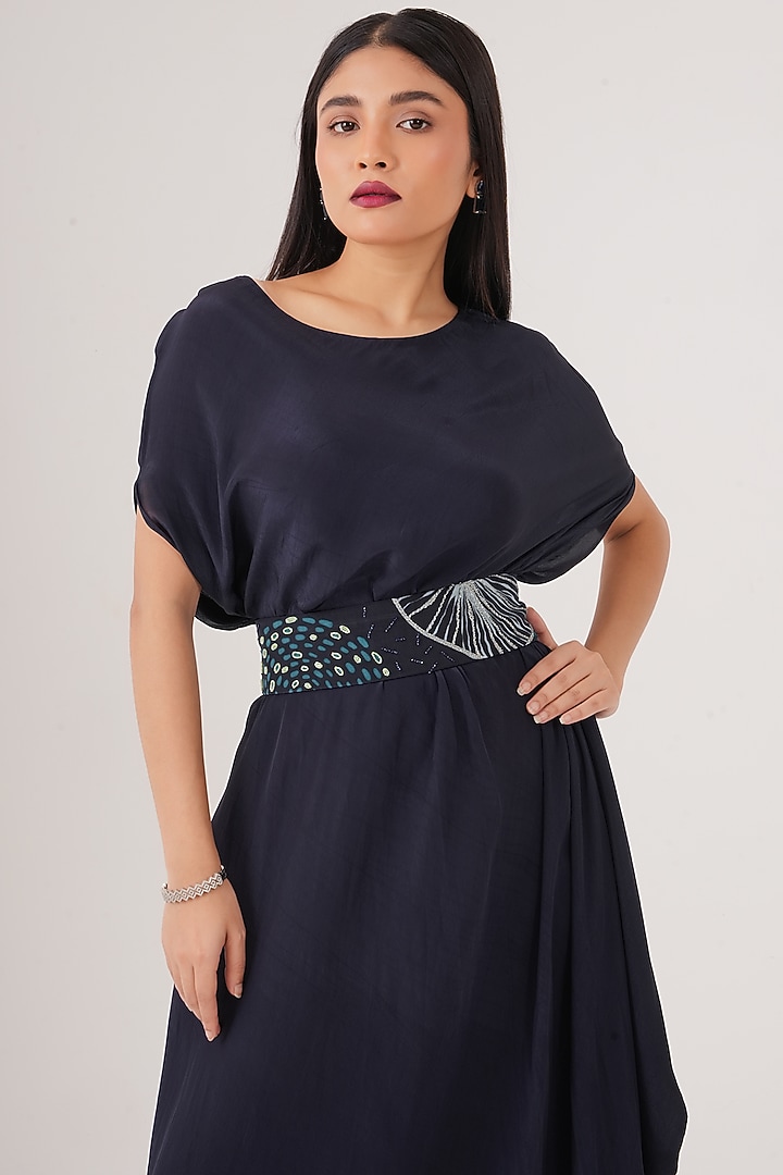 Blue Natural Crepe Draped Maxi Summer Dress by Shristi Chetani at Pernia's Pop Up Shop