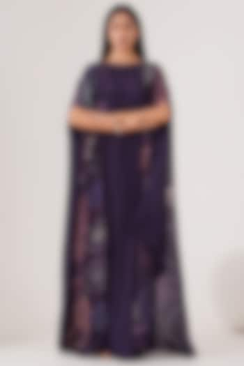 Purple Natural Crepe Draped Maxi Dress With Cape by Shristi Chetani at Pernia's Pop Up Shop