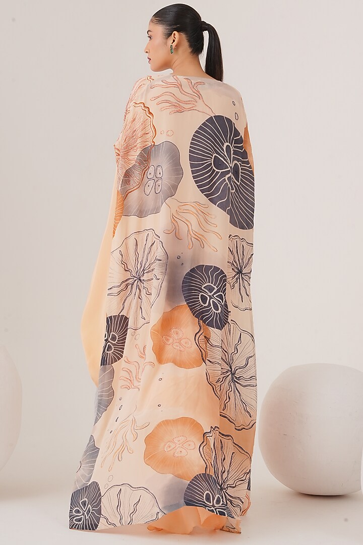 Beige Natural Crepe Draped Maxi Vacation Dress With Cape by Shristi Chetani at Pernia's Pop Up Shop