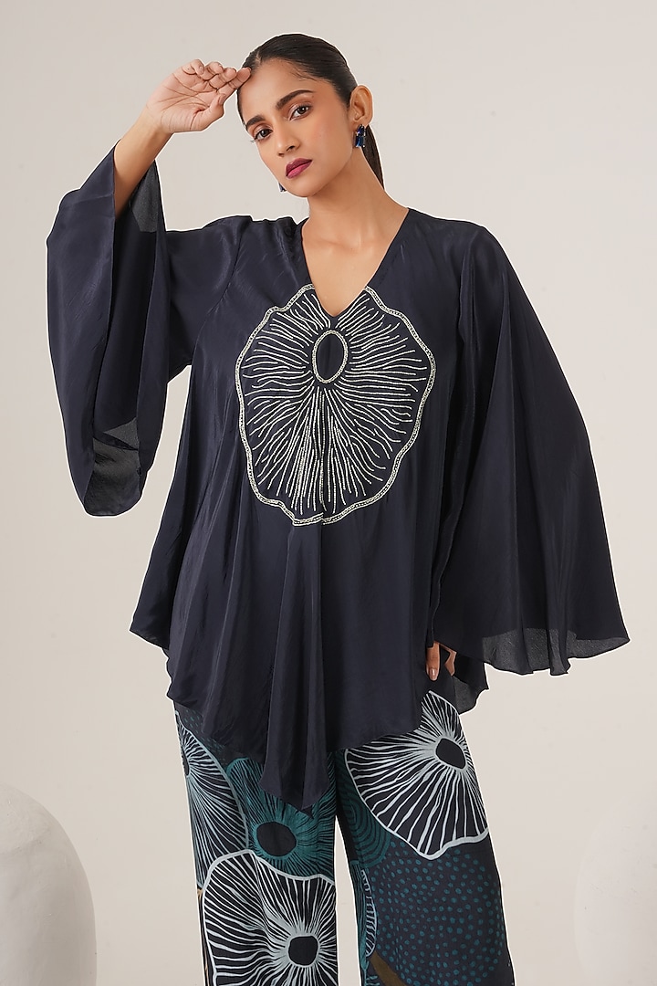 Purple Natural Crepe Abstract Printed Flared Pant Set by Shristi Chetani at Pernia's Pop Up Shop