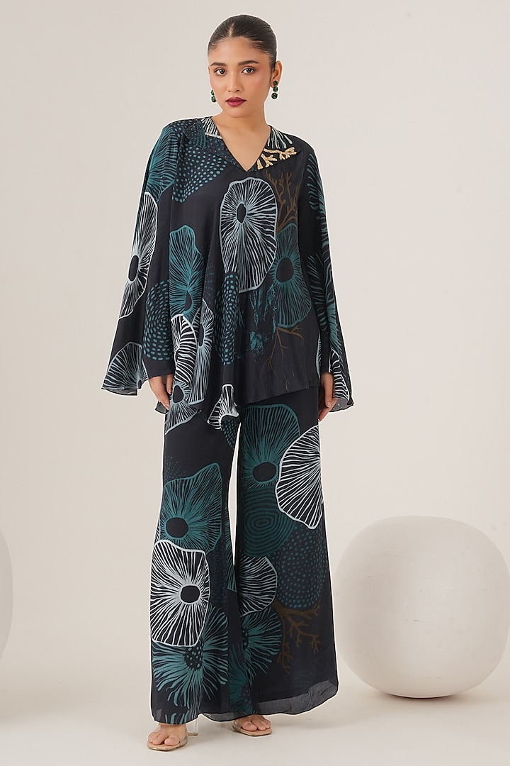 Blue Natural Crepe Abstract Printed Co-Ord Set by Shristi Chetani at Pernia's Pop Up Shop