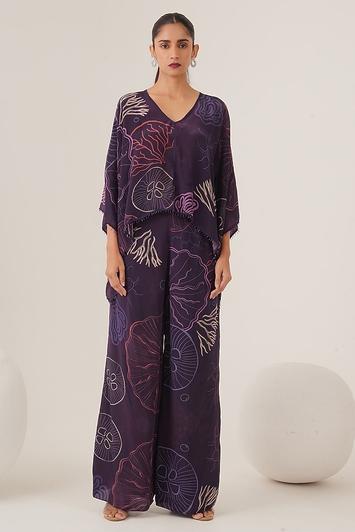 Purple Natural Crepe Abstract Printed Co-Ord Set by Shristi Chetani at Pernia's Pop Up Shop