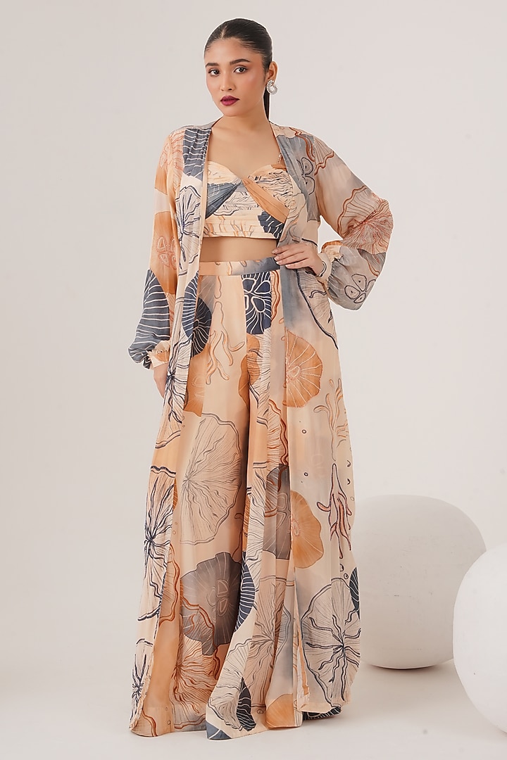 Beige Natural Crepe Abstract Printed Kalidar Pant Set by Shristi Chetani at Pernia's Pop Up Shop