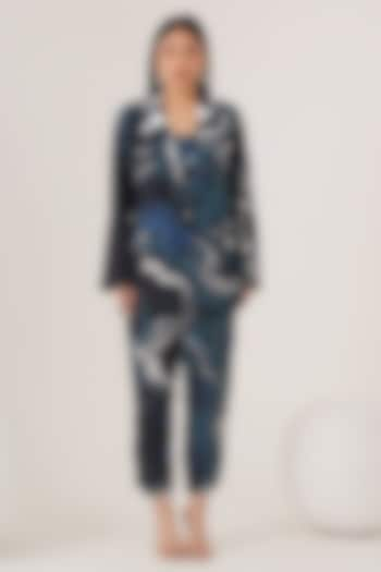 Blue Natural Crepe Abstract Printed Pant Set by Shristi Chetani at Pernia's Pop Up Shop