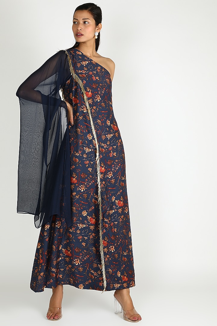 Cobalt Blue Printed Summer Dress by Shristi Chetani at Pernia's Pop Up Shop