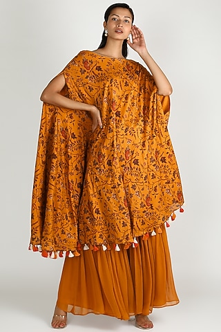 Mustard Printed Kaftan & Pants by Shristi Chetani