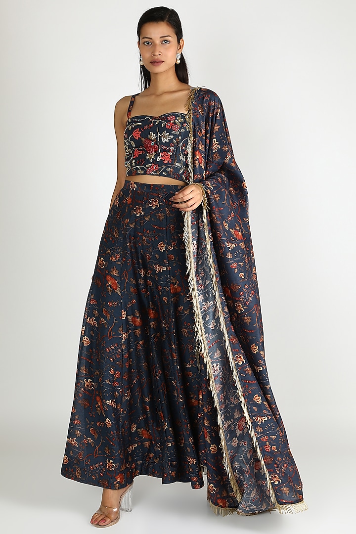 Cobalt Blue Printed Skirt Set Design by Shristi Chetani at Pernia's Pop ...