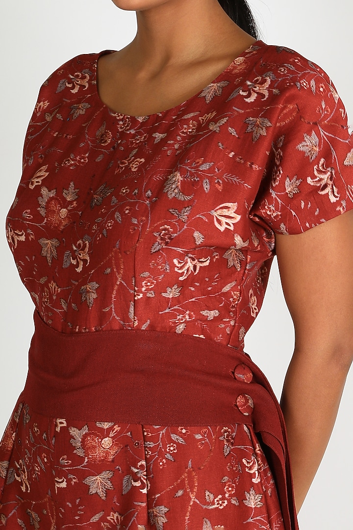 Red Printed Jumpsuit With Belt by Shristi Chetani at Pernia's Pop Up Shop
